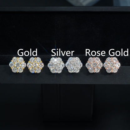 Silver 5.0mm Moissanite Inlaid With Flower Earrings